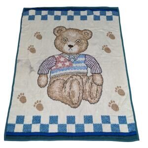 Biederlack Fleece Blanket Multicolor Size 74x55 Teddy Bear Vintage Made Germany